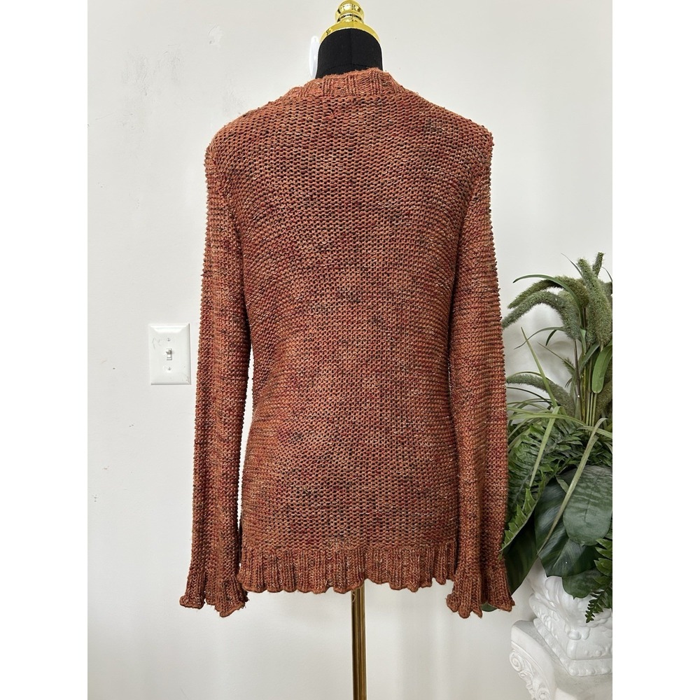 BCBGMAXAZRIA Rust Orange Hippie Cardigan Sweater Wood Flower Button Y2K Boho XL - Picture 5 of 6